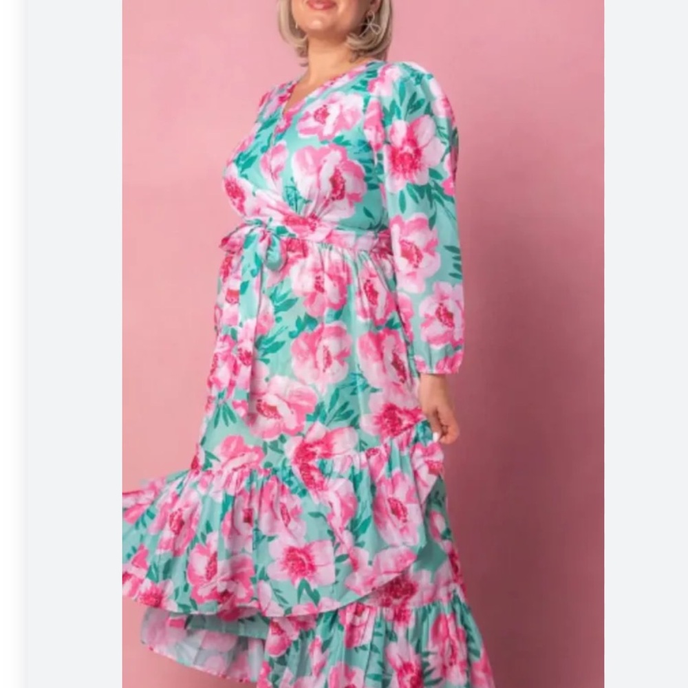 Ivy City Co Floral Long Sleeve Dress - Pink and Green